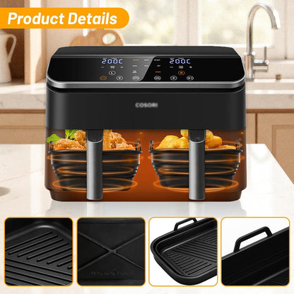 Silicone Air Fryer Liners 4 Pack for Ninja Foodi DZ201 DZ401 DZ550 DZ320 | Reusable Silicone Air Fryer Basket Liners for COSORI 9QT, Bella 4Qt, Chefman, Instant and 8–10QT Dual Basket Air Fryers