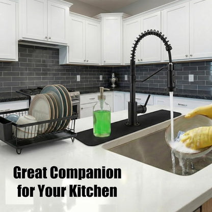 33 Lx5.5 W Long Kitchen Sink Faucet Mat: Customizable Black Splash Guard with Pre-Cut Center Hole for Large Double bowl Sink, DIY to Fits irregular & 2, 3, 4 hole sinks with Soap Dispenser & Air Gap