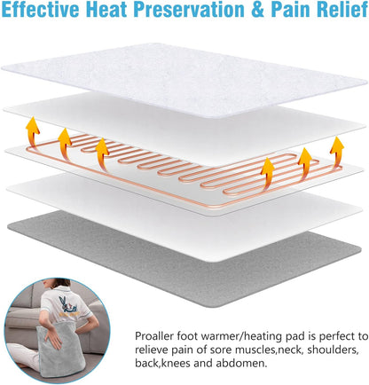 Electric Heated Foot Warmer Soft Flannel Foot Heater with 2h Auto Off & 3 Heat Levels Full Body Use Heating Pad for Feet, Abdomen, Cramps, Pain Relief Pocket Design 16" x 22" Light Grey