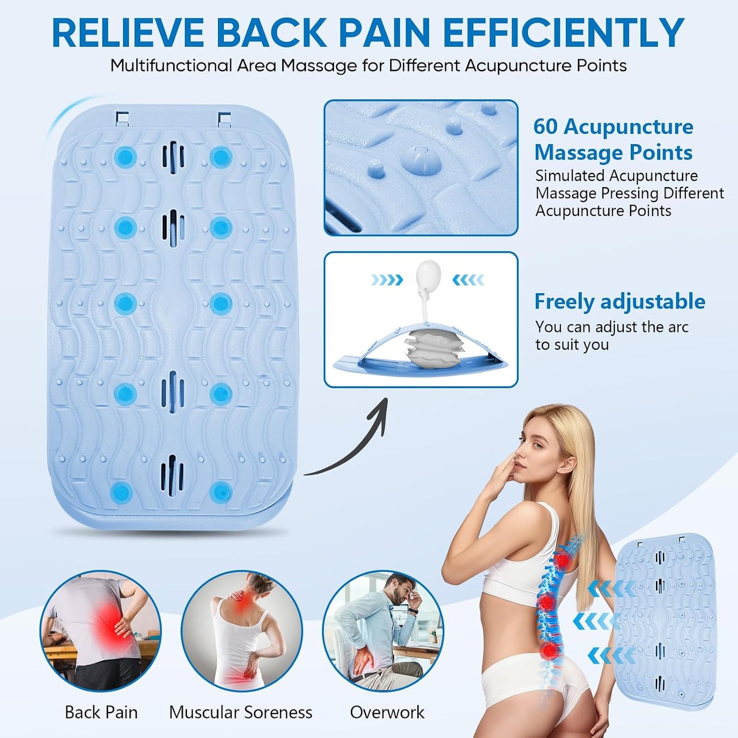 Back Stretcher for Lower Back Pain Relief, Lumbar Support Board | Adjustable air compression decompression device, ergonomic spine stretcher for home office, ABS & EVA material