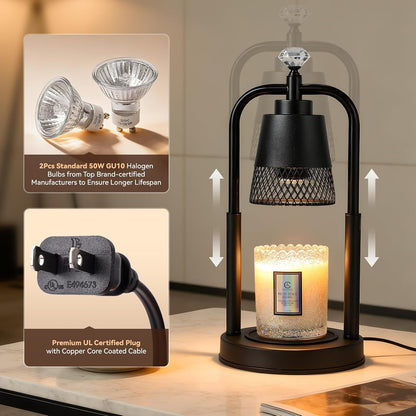 Table Lamp Candle Warmer Flameless 2.5- 6.5in Height Adjustable Timer Dimmer Wax Melt Warmer Lamp for Large 3 Wicks Jar Candles Modern Bedside Lamp for Mothers Day House Warming Home Decor Living Room