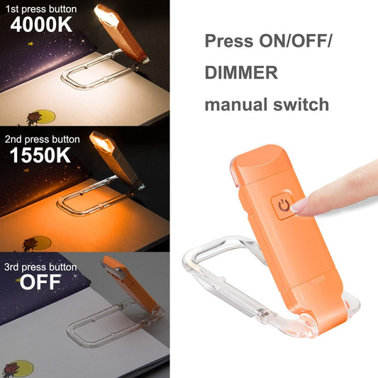 BIGLIGHT Amber Book Reading Light, LED Clip on Book Lights, Reading Lights for Books in Bed, Small Book Light for Kids, USB Rechargeable, 2 Brightness Adjustable for Eye Protection, Orange