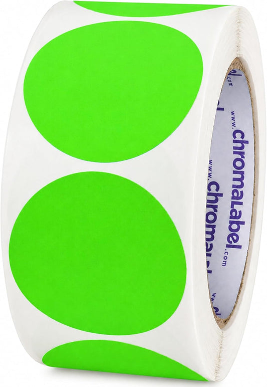 ChromaLabel Fluorescent Green Dot Stickers, 2 Inch, 500/Roll