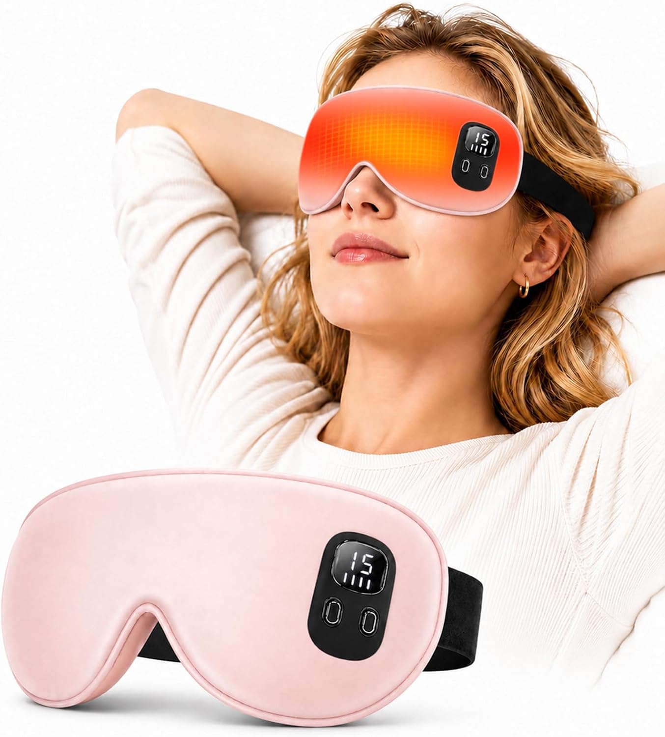 Rechargeable Heated Eye Mask | Warm Compress Sleep Mask for Dry-Feeling Eyes, 4 Heat Levels, 15–60 Min Timer, USB-C, Light Blocking, Washable Cover