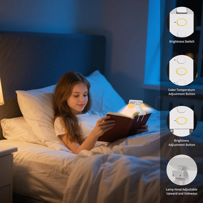 Rechargeable Book Light, Clip-On LED Reading Light, Eye-Caring