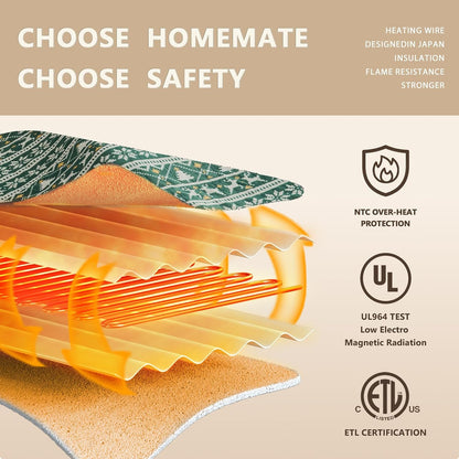 Homemate Heated Blanket Electric Throw - 50“x60“ Heating Blanket with 10 Fast Heat Levels 8 Hours Auto Off Soft Cozy Flannel Over-Heated Protection ETL Certification Keep Warming in Home | Throw with 10 Fast Heat Levels 8 Hours Auto Off Over-Heated