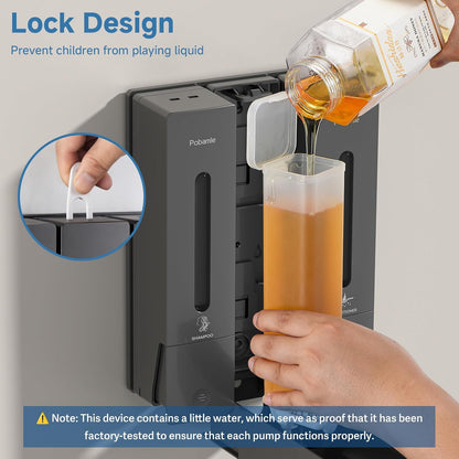 Shampoo and Conditioner Dispenser - Shower Soap Dispenser Wall Mounted No Drill - Shampoo Conditioner Body Wash Dispenser 3 Chamber - Easy Install for Bathroom Hotel Black 1200ml