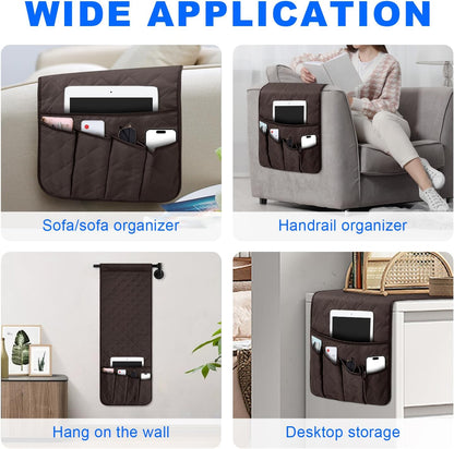 Grekos Sofa Armrest Organizer Remote Holder Bedside Caddy Organizer with 6 pockets, Chair Arm Holder Non-Slip Remote Control Holders Caddy for Magazine Tablet Phone Book
