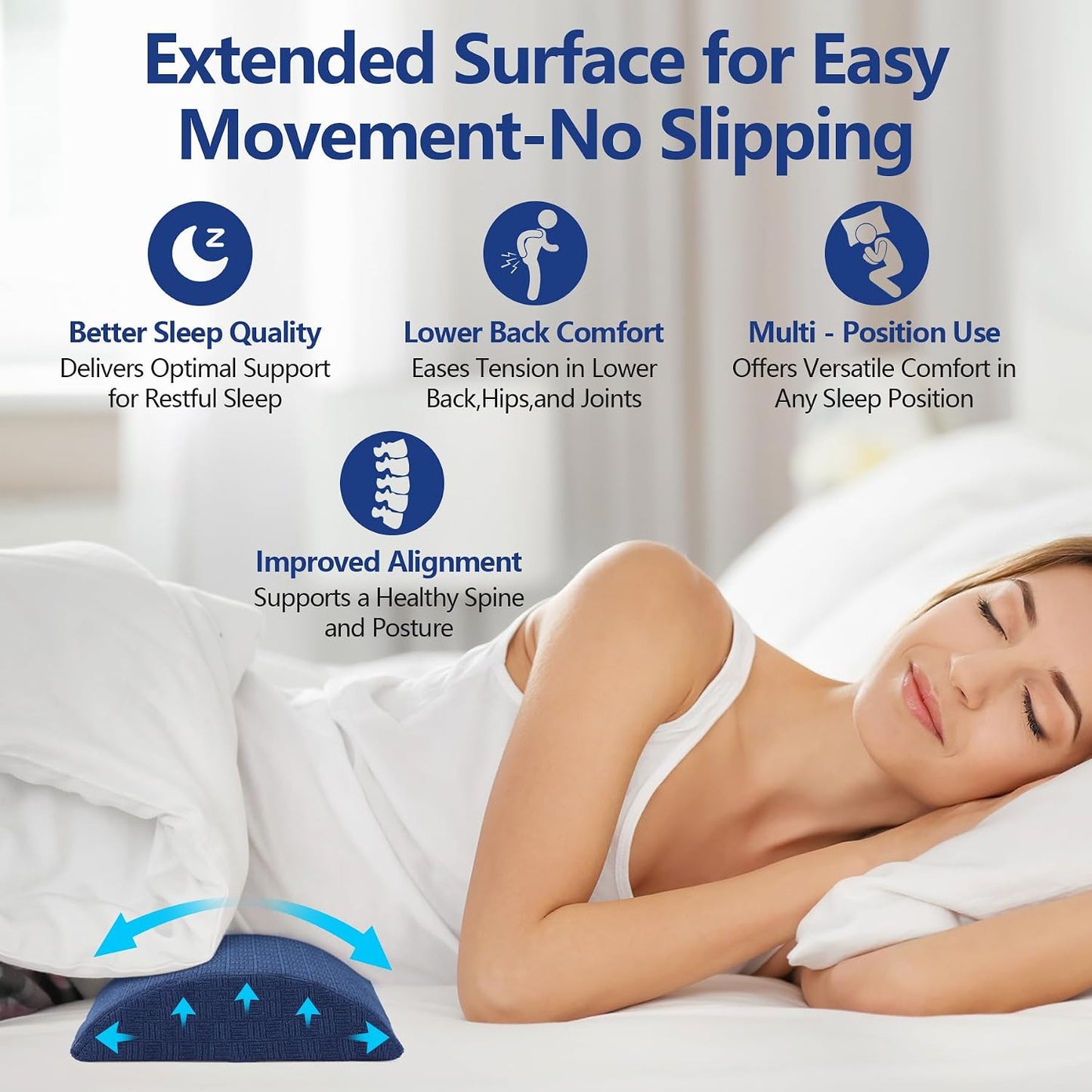 Cozyhealth - 2.95" H*18.7" L - Soft Small Lumbar Pillow for Sleeping, Memory Foam Back Lumbar Support Cushion for Lower Back Pain Relief Bed Waist Sleep Support Pillow for Side, Back (White, Small)