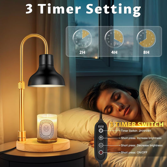 Candle Warmer Lamp Dimmable with Timer and 3 Bulbs, Adjustable Height & Brightness, Electric Candle Wax Warmer for Jar Candles, House Warming Gifts New Home Decor (Black)