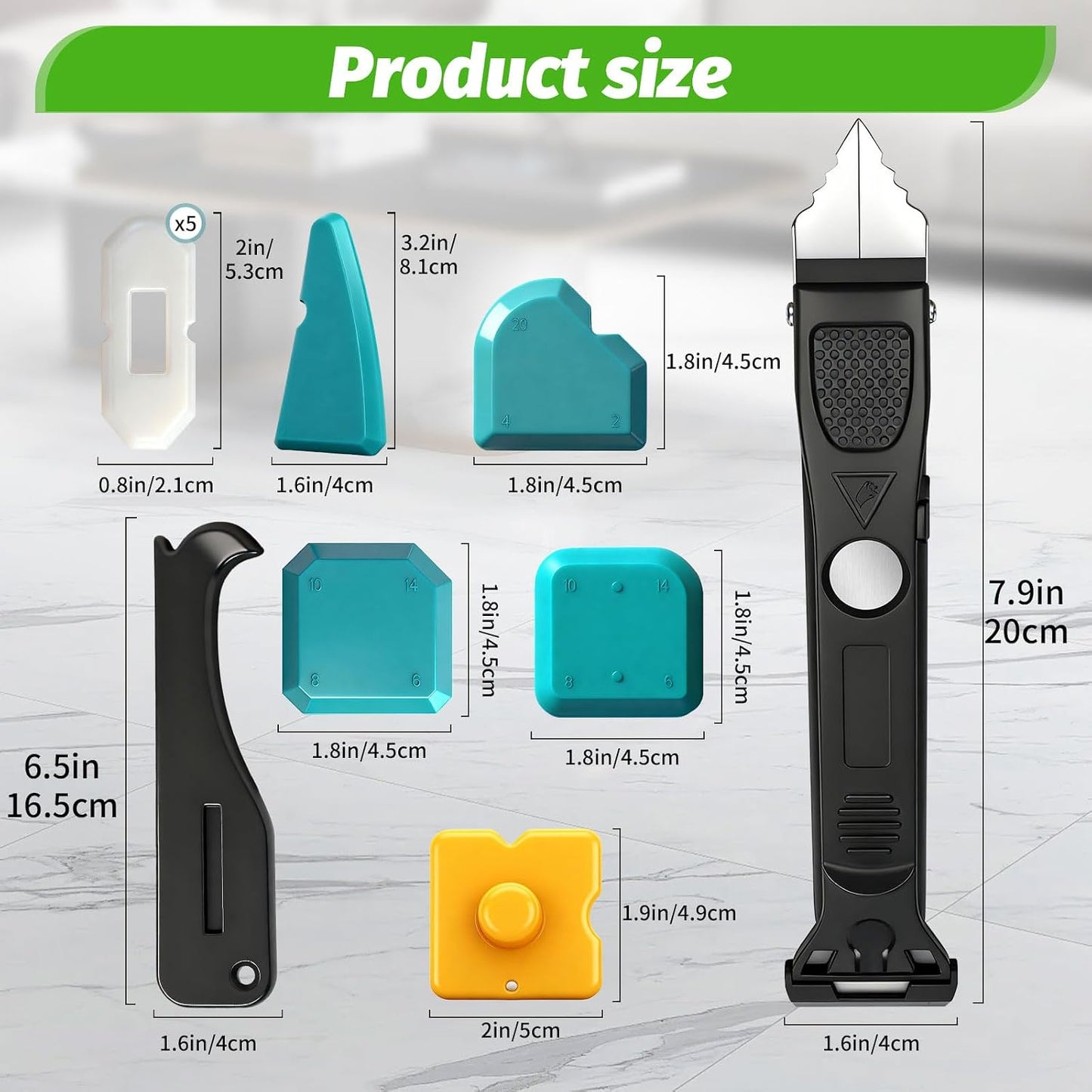 6 in 1 Silicone Caulking Tool Kit Caulking Grout Removal Sealant Finishing Tool with Stainless Steel Head, 6 Silicone Pads, Grout Removal Tool for Kitchen Sink Bathroom Toilet Caulking