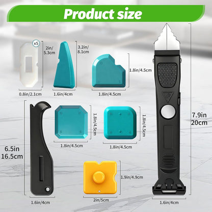 6 in 1 Silicone Caulking Tool Kit Caulking Grout Removal Sealant Finishing Tool with Stainless Steel Head, 6 Silicone Pads, Grout Removal Tool for Kitchen Sink Bathroom Toilet Caulking