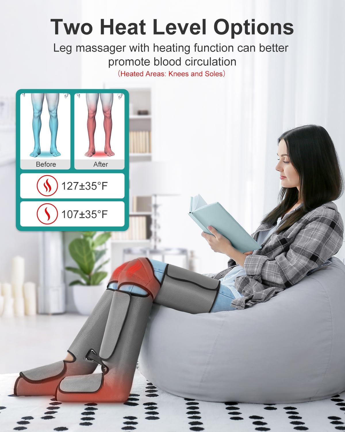 Nekteck Leg Compression Massager for Circulation and Relaxation | FSA Eligible HSA Foot and Calf Massage, 2 Modes, 3 Intensities, 20 Mins Auto-Off, Hand-held Controller, Adjustable Leg Wraps