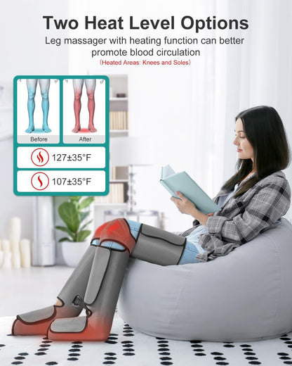 Nekteck Leg Compression Massager for Circulation and Relaxation | FSA Eligible HSA Foot and Calf Massage, 2 Modes, 3 Intensities, 20 Mins Auto-Off, Hand-held Controller, Adjustable Leg Wraps