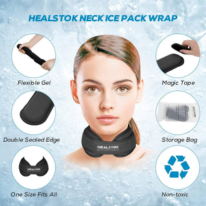 Neck Ice Pack Wrap,Cervical Ice Pack,Cold Compress Ice Packs for Injuries Reusable Cold & Hot Therapy Adjustable Flexible Gel Migraine Ice Head Wrap for Neck Pressure (Black)