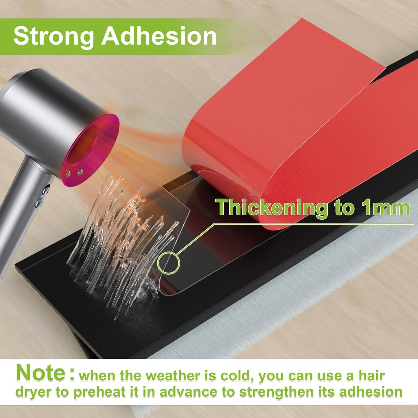 2 PCS Door Brush Bottom Sweep, Draft Stopper 2" W x 39" L, Black | No Residue, Strong Adhesive Self Adhesive Door Sweep for Bottom, Bottom Seal Strip for Dust/Noise/Hot or Cold Air Insulation