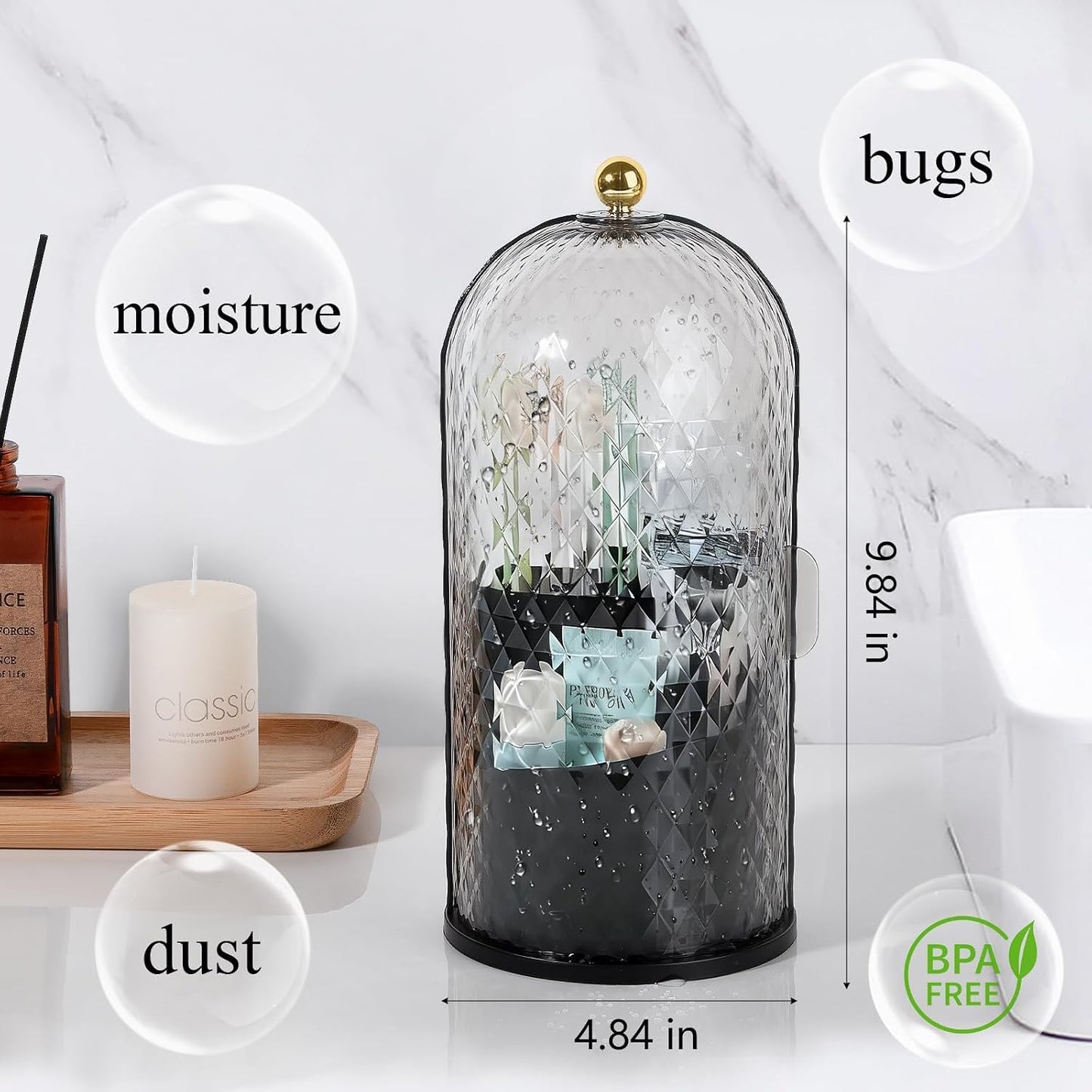 Toothbrush Holder with Cover for Bathroom Countertop, Organizer, White | Rotating 3 Slot Holder for Electric Toothbrushes, Toothpaste, Self Draining Vanity Organizer, Makeup Brush Storage