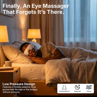 Eye Massager with Heat and Compression for Eye Strain Relief, Heated Eye Mask for Dry Eyes, Migraine & Stress Relief, Bluetooth Music, Rechargeable Foldable (Matte White)