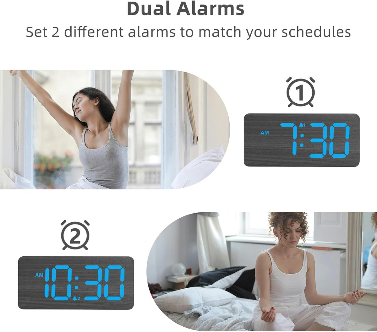 uscce Wooden Digital Alarm Clocks for Bedrooms with 0-100% Dimmable Display