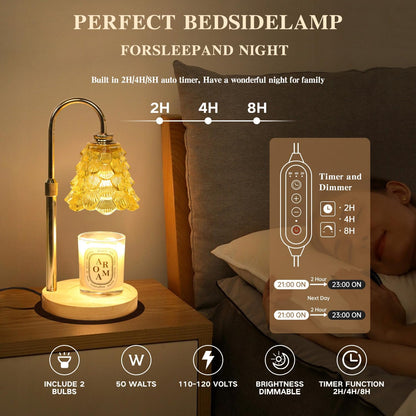 Fragrance Candle Warmer Lamp with 2 Bulbs Electric Candle Warmer with Timer & Dimmer for Home Decor