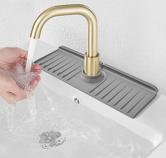 YATOISUR Sink Splash Guard 14.4” x 5.4” - Sink Faucet Mat with Faucet Water Catcher Mat & Soap Dish & Sponge Holder 3 in 1 - Silicone Faucet Handle Drip Catcher Tray for Kitchen RV & Bar Faucet, White