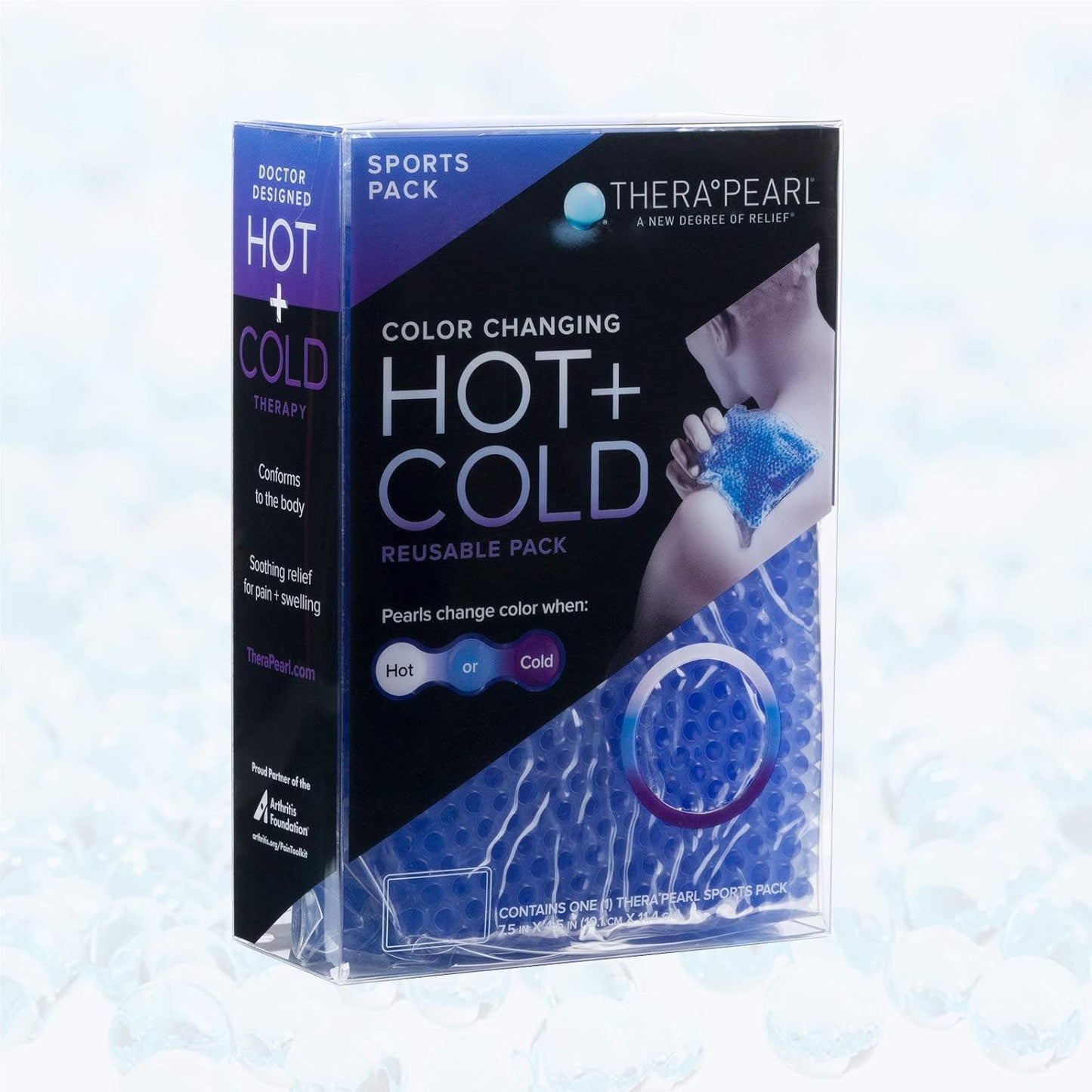 TheraPearl-14070 Color Changing Reusable Hot Cold Pack with Strap, Sports Size Ice Pack with Gel Beads, 11" x 4.5"