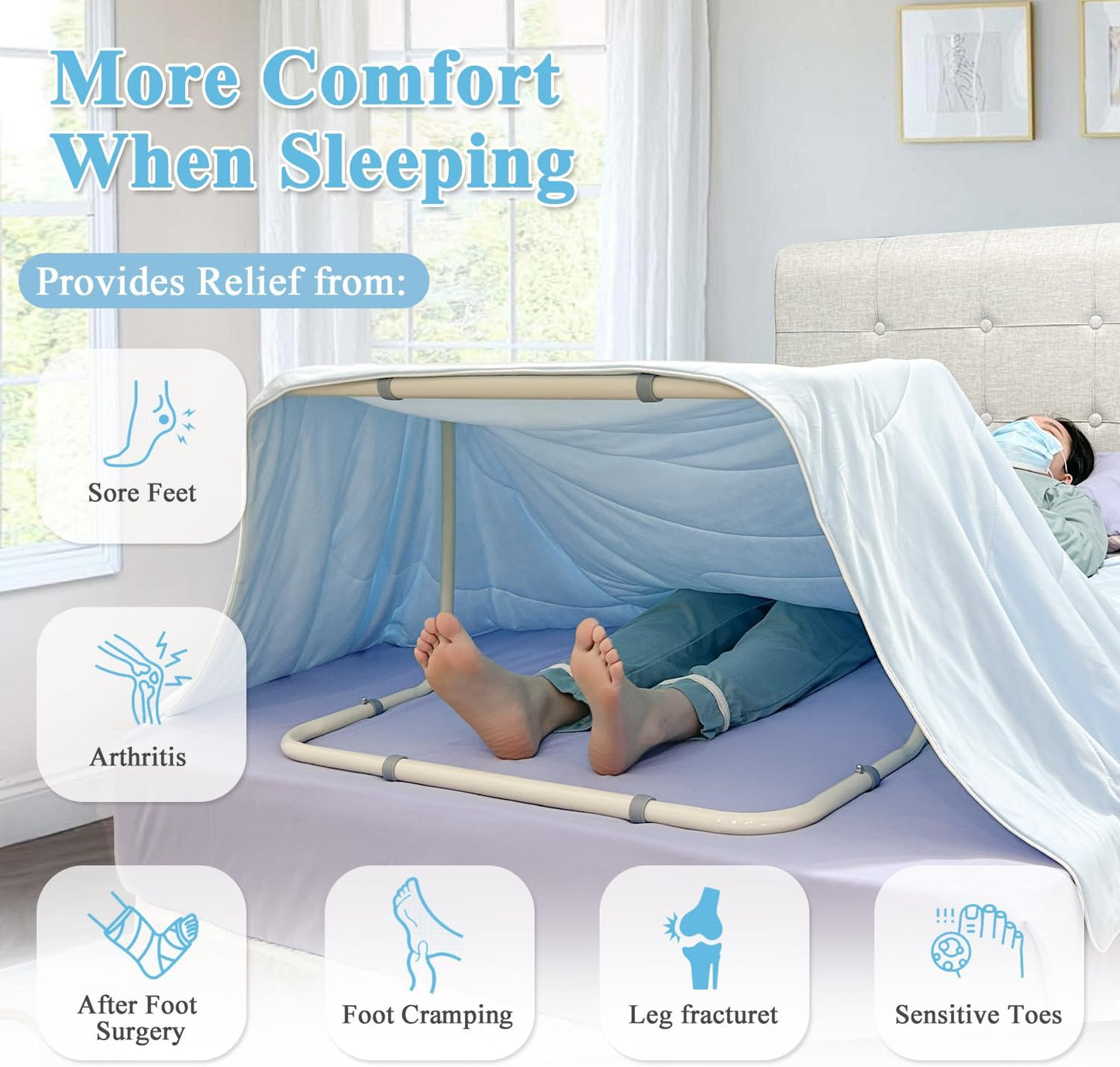 Blanket Lifter Foot Cradle Lift Bar for Feet Adjustable Blanket Support Lifters Holder Bed Foot Tent Blankets Riser Sheet Raiser Heavy Duty Steel Medical Accessories Leg Knee Ankle Surgery Recovery