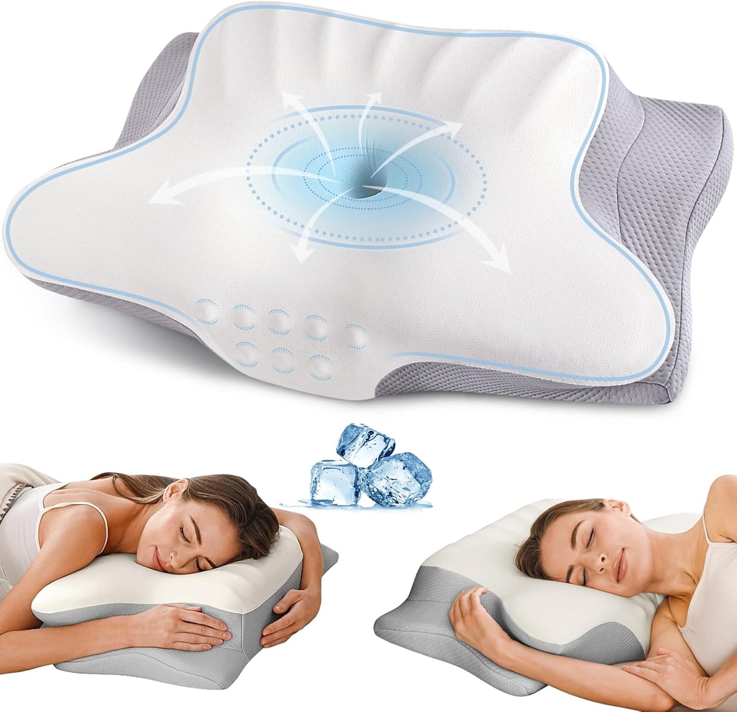 Ylekto Cervical Neck Pillow for Pain Relief - Contour Memory Foam Pillows | Ergonomic Pillow for Sleeping, Side Sleeper Pillow for Neck Support, Bed Pillow for Side Back Stomach Sleepers (Blue & Grey)
