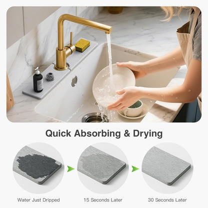 Premium Stone Faucet Mat for Kitchen Sink, 30" x 4" White | Quick Drying & Water Absorbent, Sink Splash Guard Tray for Prevents Moisture Buildup