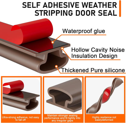 Black Rubber Weather Stripping Door Seal Strip, D Shape Door Weather Seal Strip, Self-Adhesive Soundproofing Frame Insulation Tape for Doors Frame/Window Seal,Blocks Cold Drafts Noise