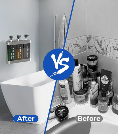 Shampoo and Conditioner Dispenser Shower Soap Dispenser 3 Chamber No Drill, 3 * 16.9 fl.oz Shampoo Dispenser for Shower Wall Mounted Shower Shampoo Dispenser 3 Chamber for Bathroom Hotel Black