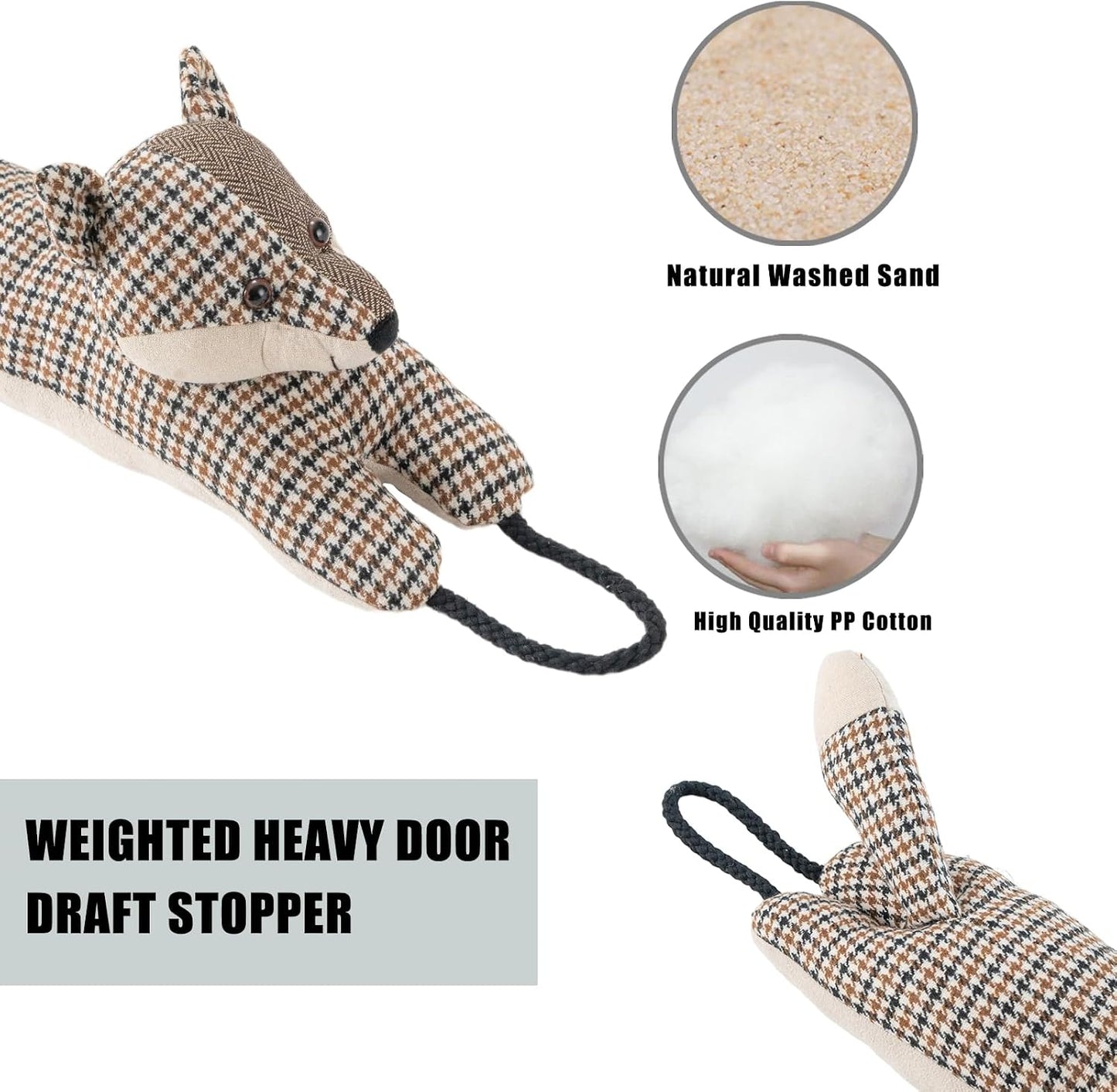 Under Door Draft Stopper Decorative Wind Stopper 36 inch for Door & Window, Weighted Animal Air Draft Stopper for Bottom of Door with Hanging Loops - Brown Dog