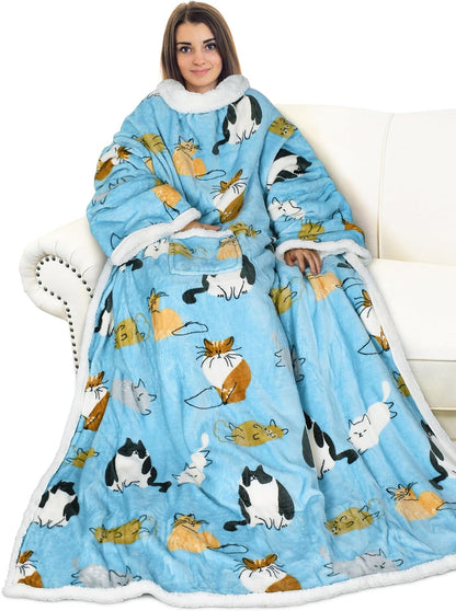 Catalonia Sherpa Wearable Blanket with Sleeves and Pocket for Adults