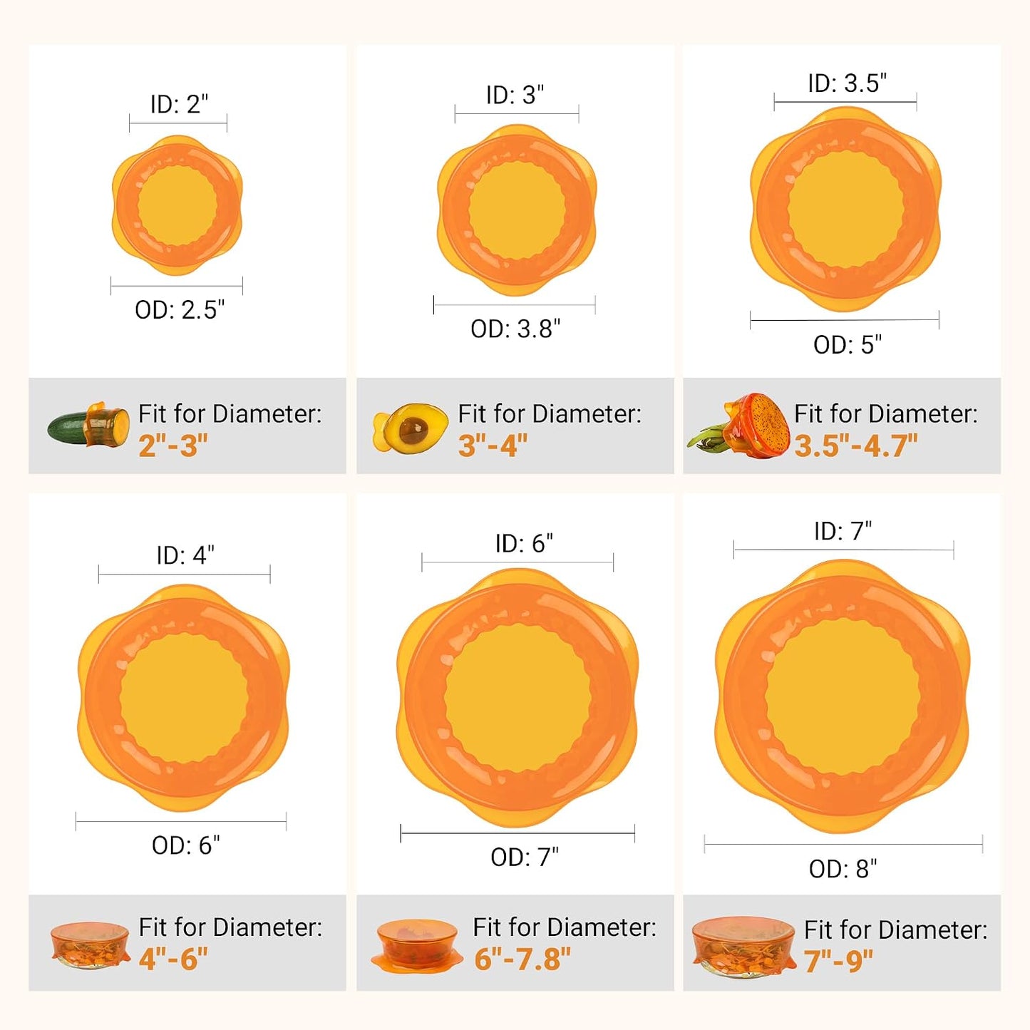 Silicone Stretch Lids for Food Storage in Fridge, Reusable Elastic Bowl Covers for Cup, Cans, Jars, Round & Rectangle Container, Food Grade Silicone Microwave Food Cover, Heat-Resistant, 6PCS