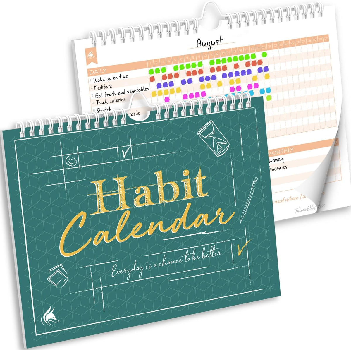 Clever Fox Habit Tracker Calendar, 24-Month Daily Goal Journal Black