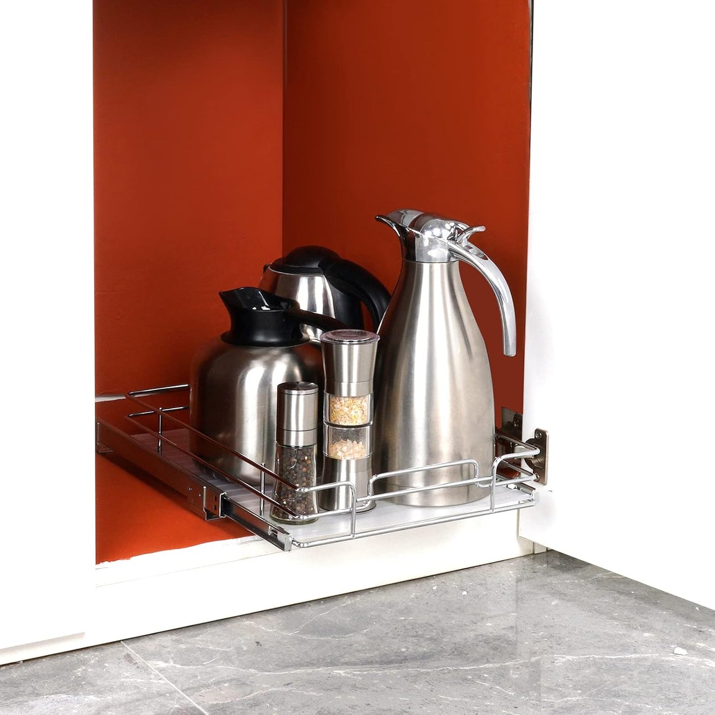 VEVOR 18.5"Wx21"Dx3.5"H Pull Out Cabinet Organizer, Heavy Duty Slide Out Pantry Shelves, Chrome-Plated Steel Roll Out Drawer, Drawer Storage for Home Under Sink, 20"Wx22"Dx7"H Install Size for Cabinet