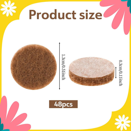48 Pcs 1/2 Inch Felt Pads for Chair Legs Brown Felt Cabinet Door Pads Self Adhesive Round Felts Feet Protector Felts Bumpers for Table Chair Sofa Furniture Kitchen Cabinet Doors Floor Drawers Cupboard