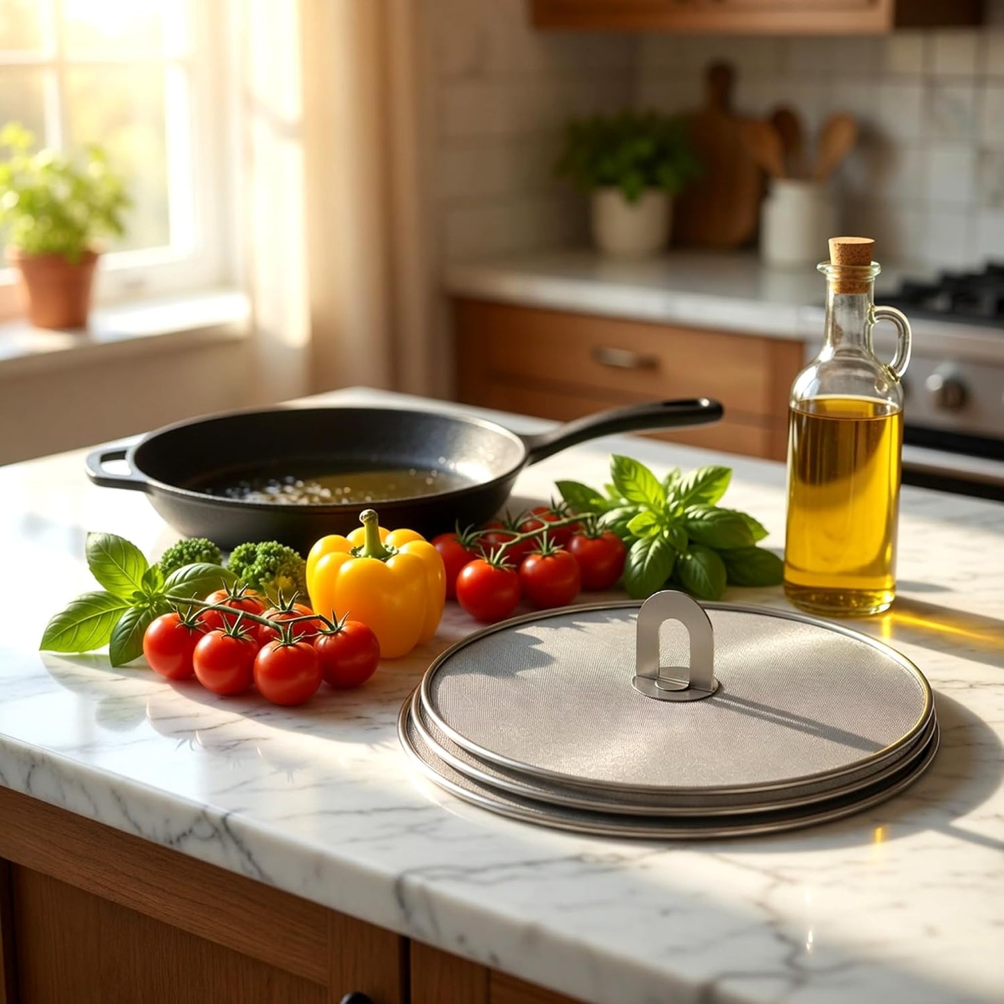 Homestia Splatter Screen for Frying Pan, 10 Inch Grease Splatter Guard | 304 Stainless Steel Ultra Fine Mesh Lids, Splatter Screen for Cooking, Rust-Free - No Oil Mess, No Burns, with Fold Flat Knob