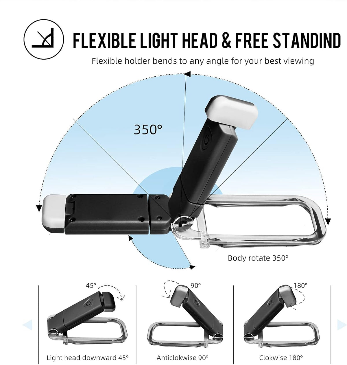 EGWASER Book Light for Reading in Bed, USB Rechargeable Clip on Book Lights, 3 Brightness Adjustable Dimmable Bookmark Light for Eye-Protection, Reading Lamp for Bookworms, Travel (Dark Green)