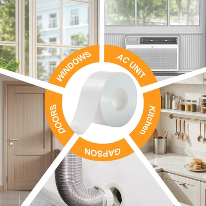 Qoqooice Transparent Window Weather Sealing Tape 2 Inch x 33 FT Weather Stripping Residue-Free Clear Window Insulation Tape for Doors Windows and Shower Glass Gaps
