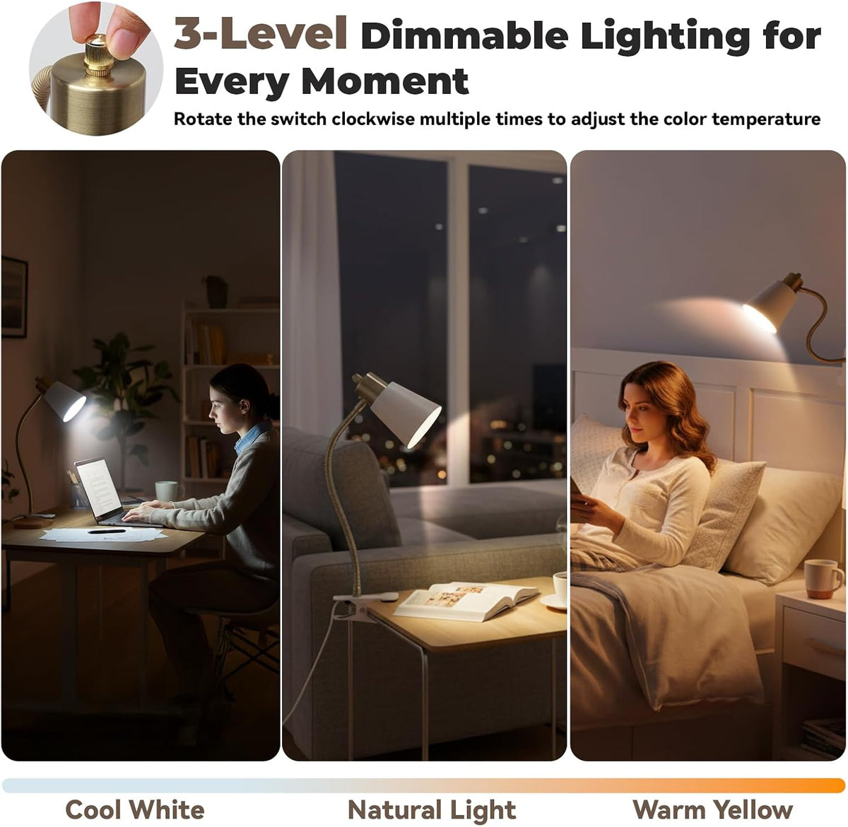 LALISU Desk lamp Eye-Caring Table Lamps, 360°Rotation Gooseneck Clip Lamp