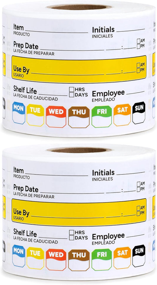 Restaurant Quality Shelf Life Food Rotation Labels Vinyl, 2” x 3” Self-Adhesive Removable Freezer Food Labels Stickers, Perfect for Reusable Containers, Food Date Sticker (Large, Count, 2)