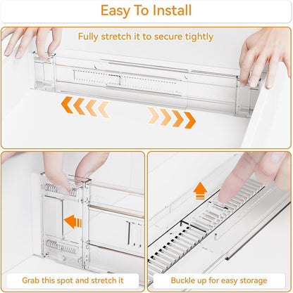 8 Pack 3.2 Inch Shallow Acrylic Drawer Dividers for Clothes -Expandable from 15-21''- Adjustable Drawer Dividers for Baby Clothing,Sock,Underwear,Clear in Drawer Separators for Dresser,Kitchen