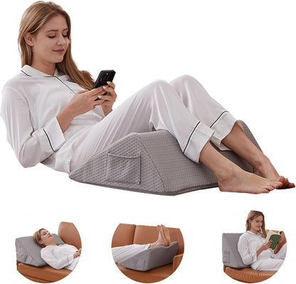 Bedluxe Knee Pillow for Back Sleeping, Leg Pillow Knee Wedge Pillow, Memory Foam Wedge Pillows for Legs Post Surgery, Triangle Pillow for Knee Support, Leg Elevation, Knees Hip Back Pain Relief, White
