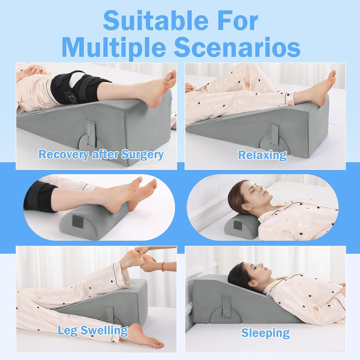 ROYALAY Knee Replacement Pillow, Leg Pillow for Knee Surgery Recovery with Different Height, Leg Surgery Recovery Equipment for Hip Foot Ankle, Double