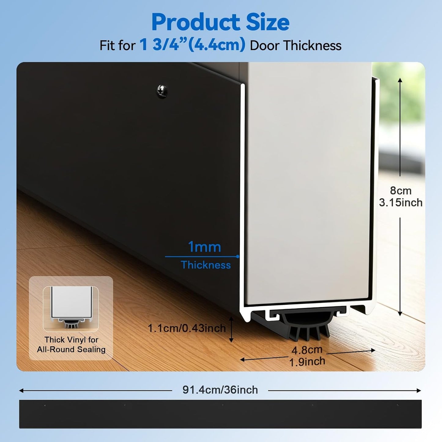 36" Metal Door Sweep with Kick Plate for 1-3/4" Thick Standard Exterior Doors, Aluminum and Vinyl U-Shape Screw-on Draft Stopper for Bottom, Blocks Dust, Insects & Drafts Saves Energy(Black)