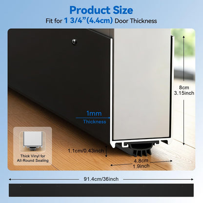 36" Metal Door Sweep with Kick Plate for 1-3/4" Thick Standard Exterior Doors, Aluminum and Vinyl U-Shape Screw-on Draft Stopper for Bottom, Blocks Dust, Insects & Drafts Saves Energy(Black)