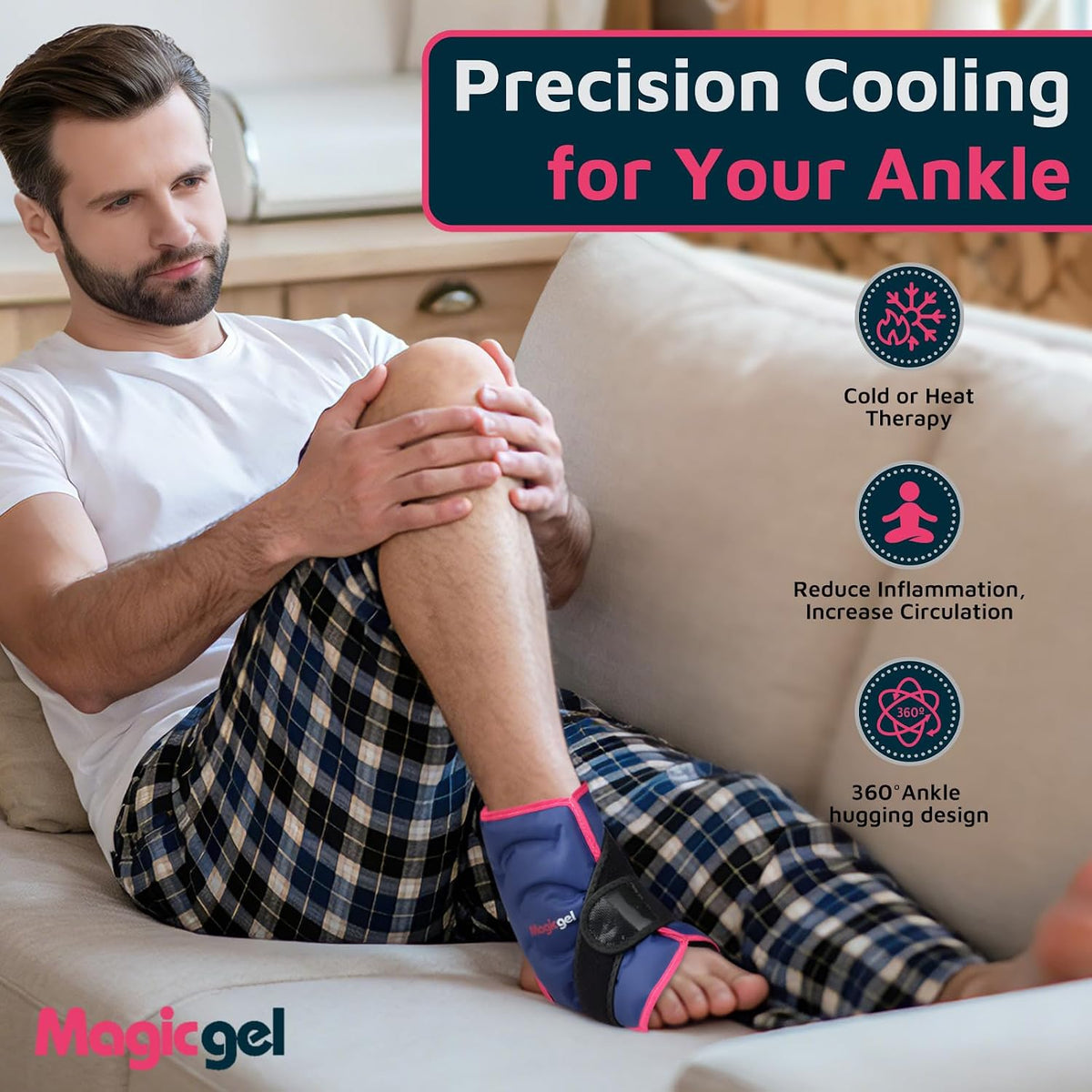 Magic Gel Ankle Ice Pack Wrap for Swelling, Reusable Ice Packs for Ankle Injuries, Flexible Hot & Cold Packs, Foot Ice Pack Wrap Ice Socks for Sprained Ankle, Achilles Tendonitis & Fasciitis Relief