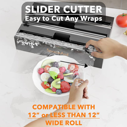 SpaceAid WrapNeat 2 in 1 Wrap Organizer with Cutter and Labels, Plastic Wrap, Aluminum Foil and Wax Bamboo Dispenser for Kitchen Storage Organization Holder for 12" Roll (Natural, 2-Slot)