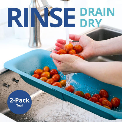 Blue Ginkgo Over Sink Colander, Extendable Kitchen Strainer, Grey | Fits Most Sinks. Rinse, Drain and Dry with Ease.
